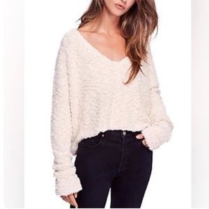 Free People Popcorn Crop Sweater in Off-white